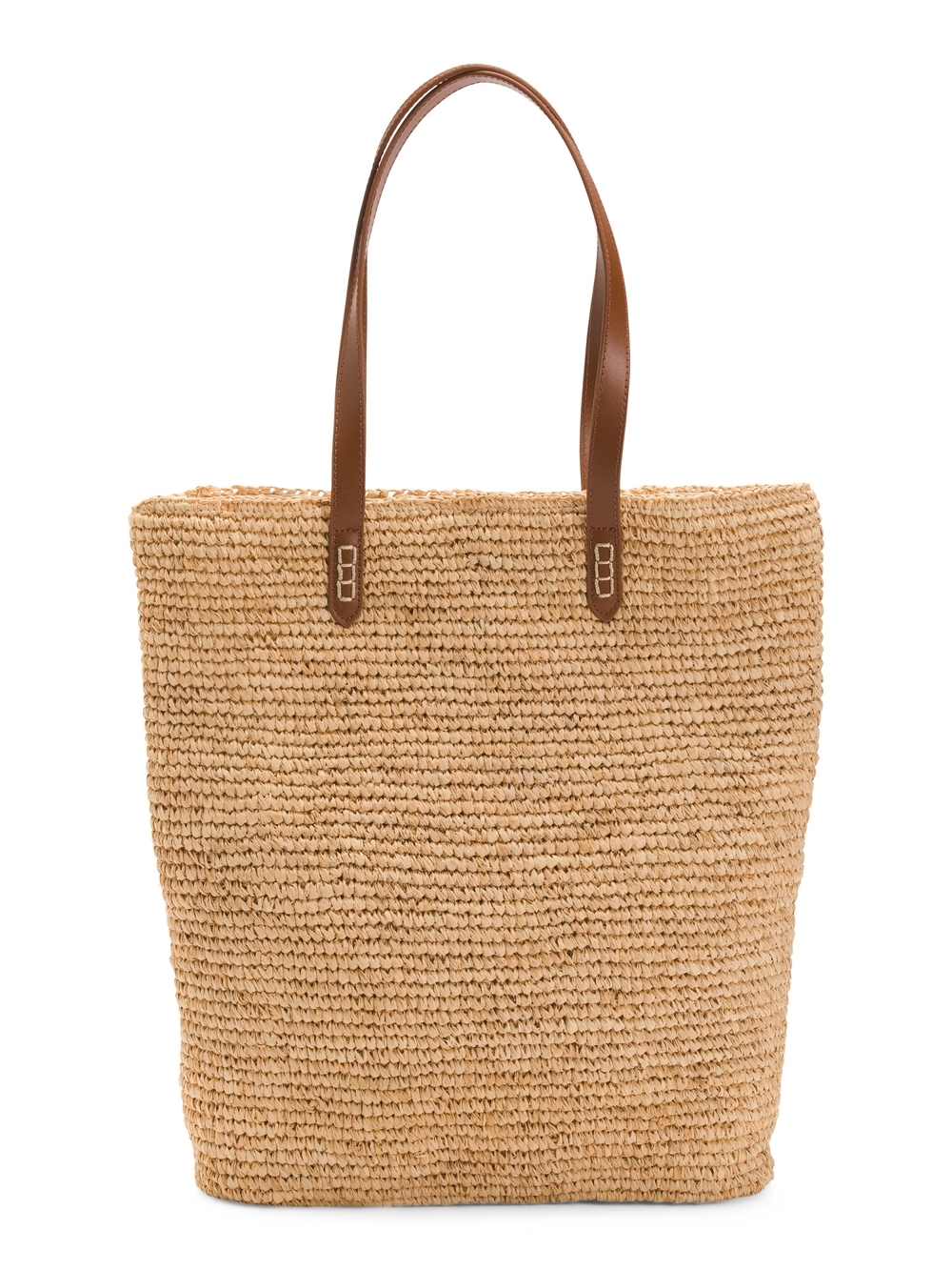 Straw Studios Natural Straw Tote with Brown Handles